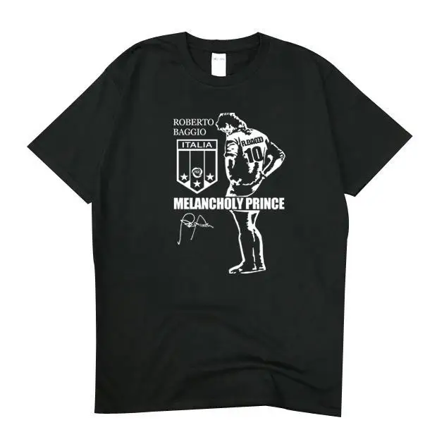 تي شيرت روبرتو باجيو للمنتخب الوطني الإيطالي للرجال من القطن بأكمام قصيرة ورقبة دائرية لكرة القدم أسطورة تي شيرت