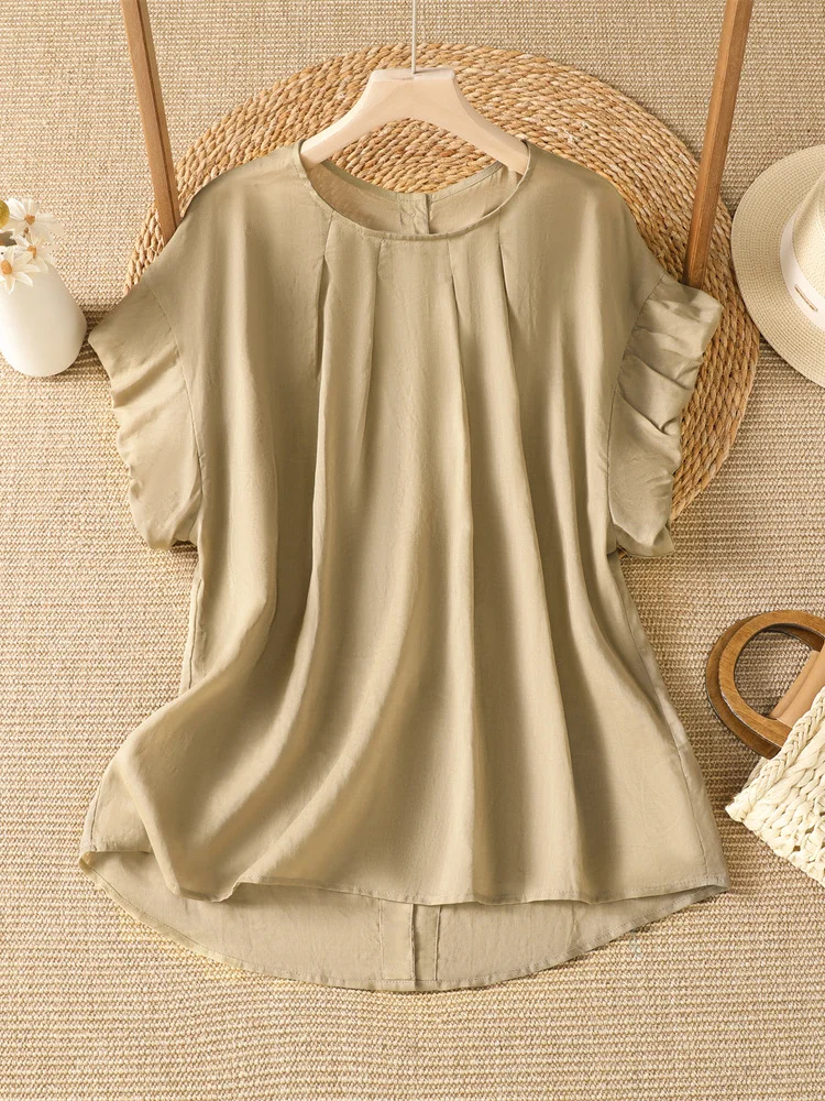 

Stylish Short Sleeve Shirt for Women Beautiful Bloom Design Summer Fashion Anti-Aging Large Size Casual Loose Fit round Neck
