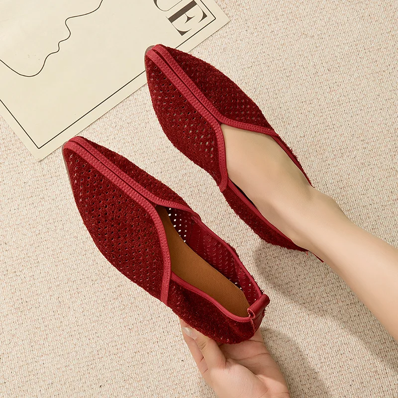 1.5cm verão ponto toe camurça vaca couro genuíno sandálias femininas moda senhoras sandálias étnicas deslizamento em chinelos sapatos