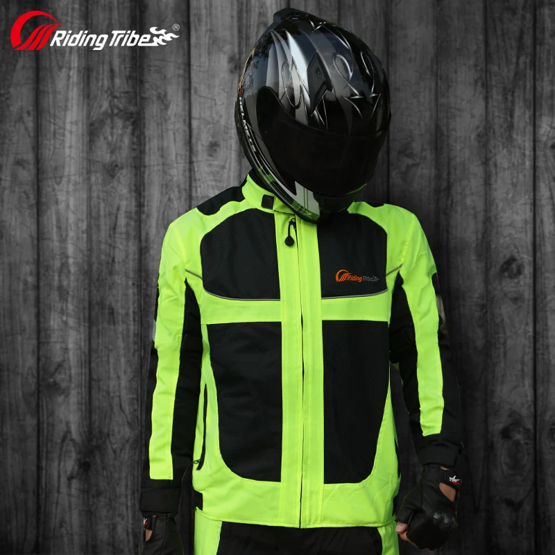 Chaquetas de carreras reflectantes grandes verdes para motocicleta, Equipo Impermeable, chaqueta de armadura corporal, ropa de carreras reflectante