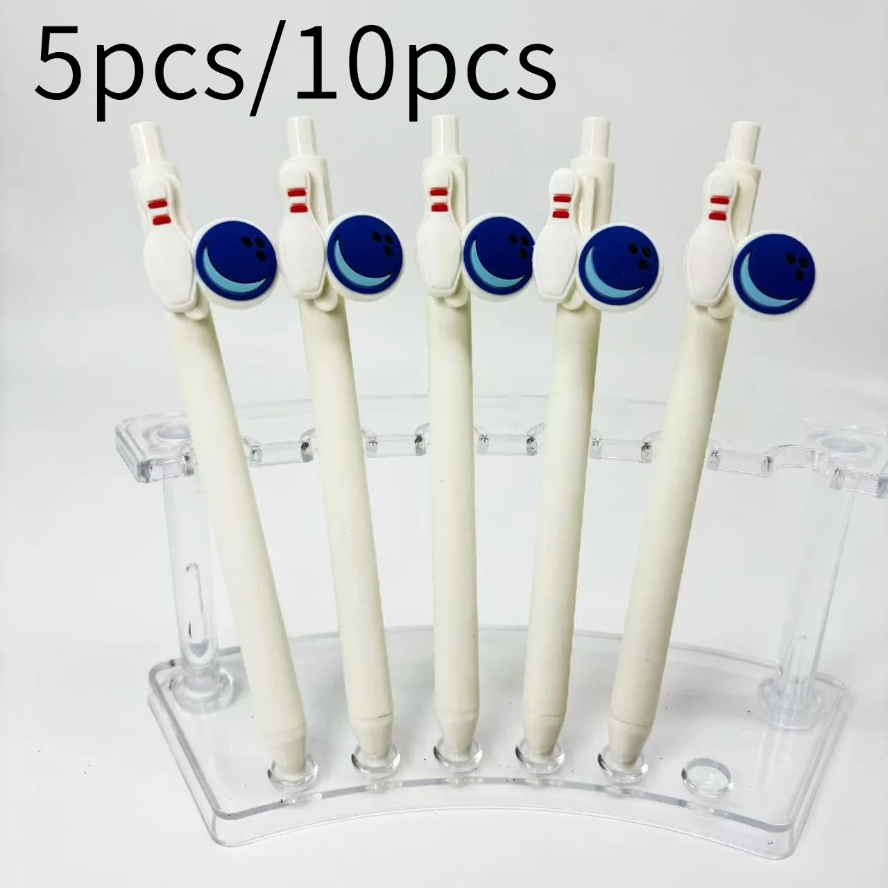 5pcs/10pcs Bowling-Themed Click Ballpoint Pens, White Barrel, Quick-Dry Ink, Student Writing Gift Pen