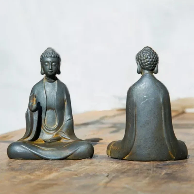 Iron Rust Cast Art Shakyamuni Buddha Statue Zen Tea Pet Home Decor Collect