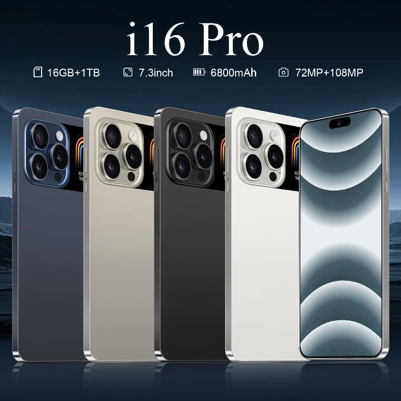 2024 Original I16Pro Max 7.3 Inch HD 5G Smartphone Android14.0 22GB+2TB Dual SIM 8000mAh 50+108MP Camera Original Mobile Phones