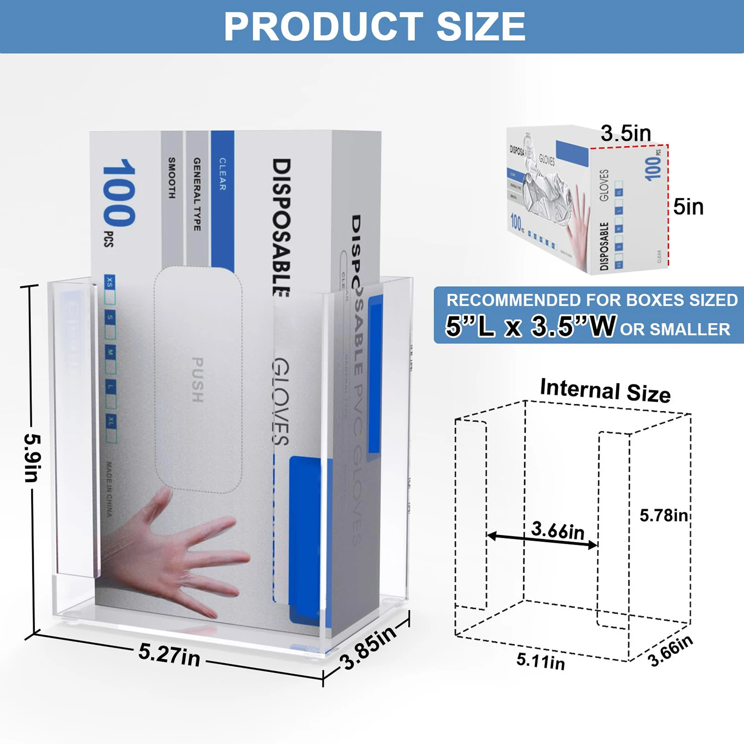 Wall mounted acrylic glove rack, 2 glove dispensers, glove box rack, transparent disposable glove rack, tissue box rack, kitchen