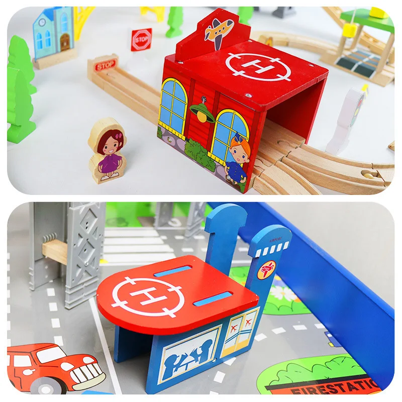 Wooden Train Track Racing Railway All Kinds Of Crane Bridge Track Accessories Fit For Brand Wood Tracks Toys For Children Gift