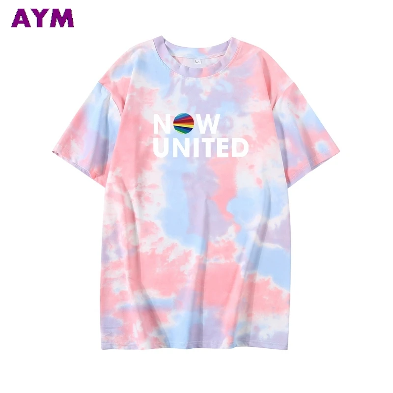 Now United  Printing Letter Pattern New Tie Dye T-Shirt Female Summer Japan Korean Casual Loose Harajuku Style Streetwear Tops