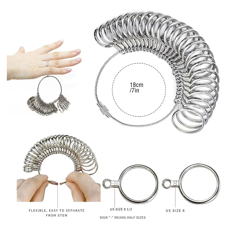 Ring Size Measuring Tool Set, Metal Mandrel Ring Sizer Finger Size Rod Wire Wrap Ring Tool Jewelry Making Kit-AT81