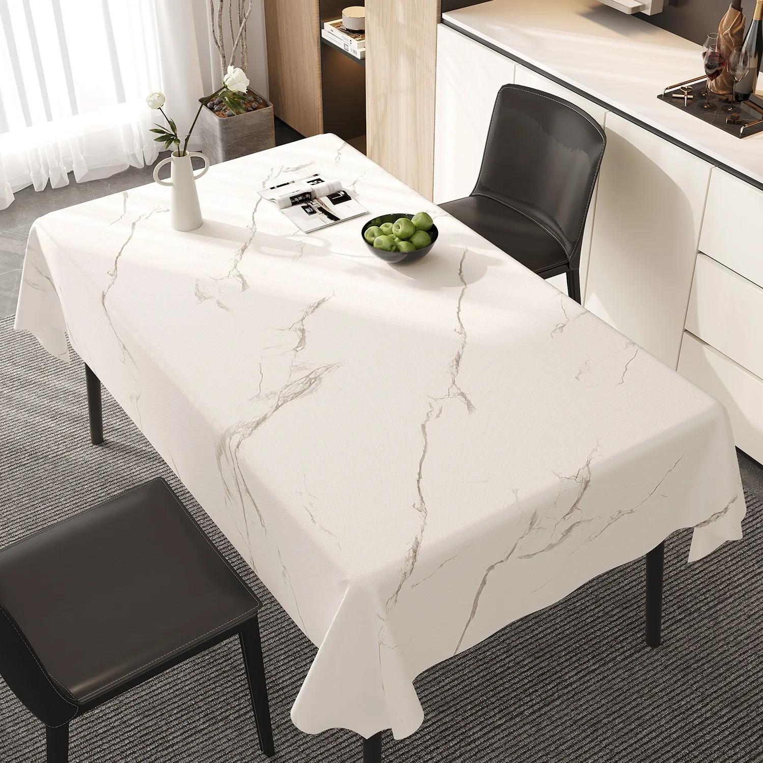 

Modern Marble Pattern Tablecloth Luxury Gold Feather Leaf Table Cover Waterproof Oil-proof for Dining Room Kitchen Home Decor