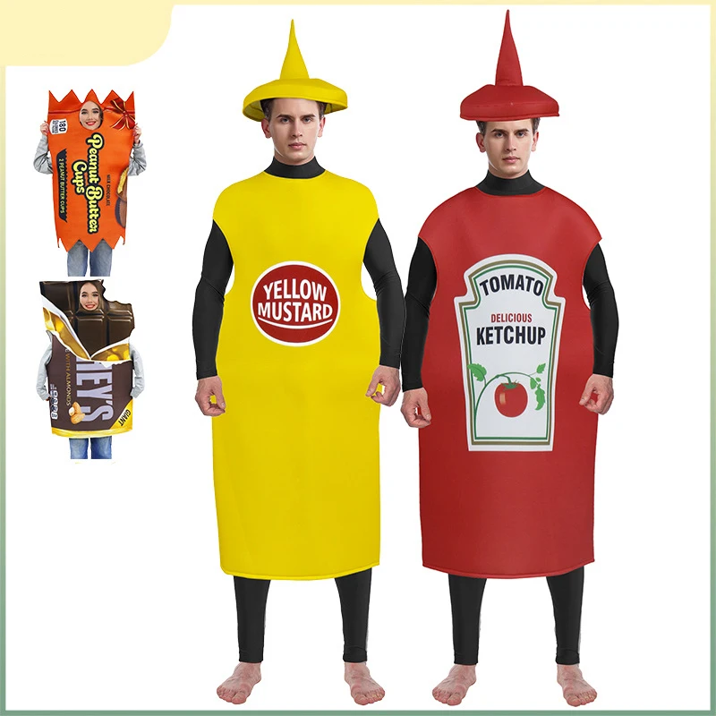 

Halloween Snack Party Cosplay Costume Ketchup Adult Stage Performance Prop Puppet Costume Tomato Sauce Themed Outfit