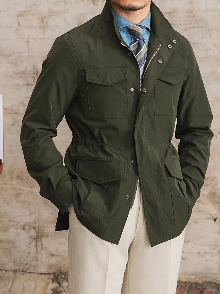 

Men's M65 Hunting Jacket | British Stand Collar Retro | Cinched Waist Lightweight | Waterproof Spring Summer Coat