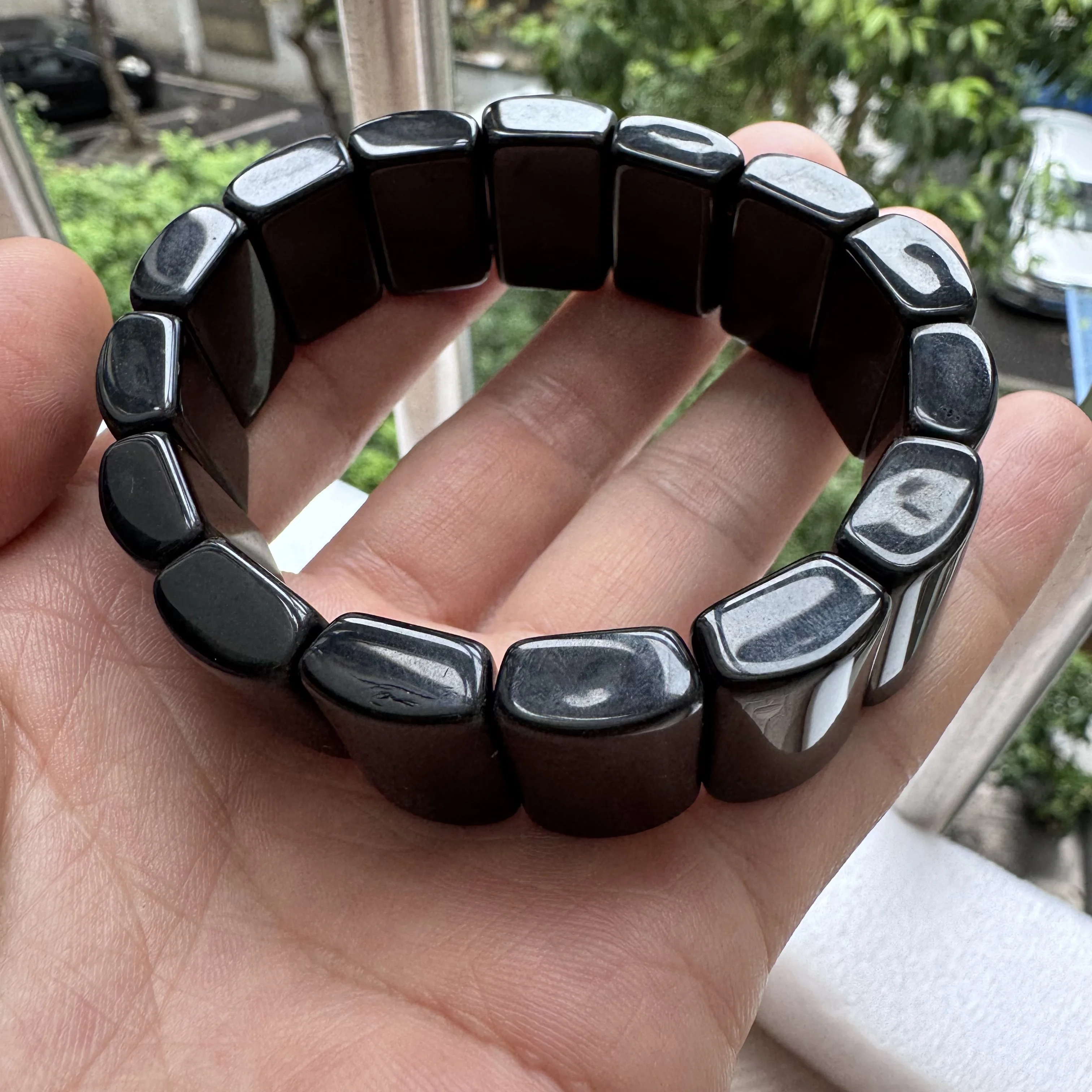 

Wholesale 1pcs Natural Black Gemstone Bracelet,13-20mm Genuine Semi-Precious Gem Stone Jewelry Man Women Bracelet