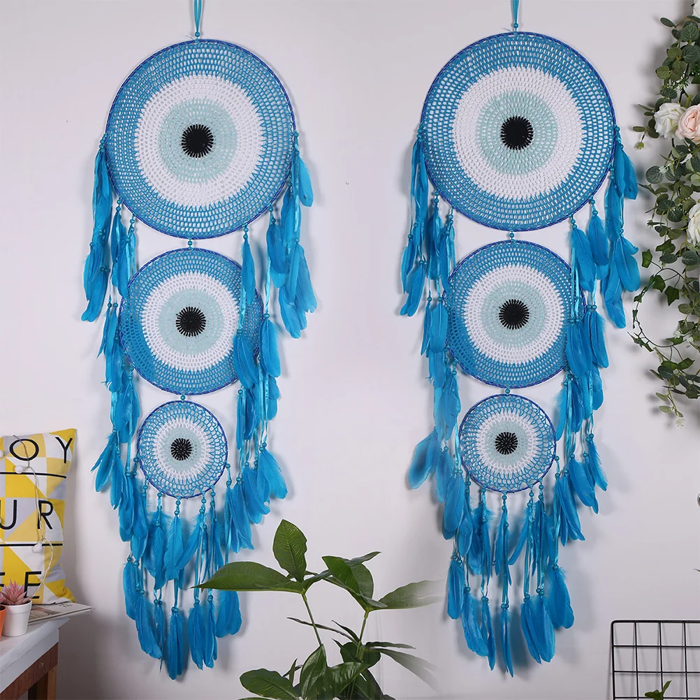 

Macrame Wall Hanging Dream Catcher Pendant Decoration Decorative Decorate Blue Cotton Thread