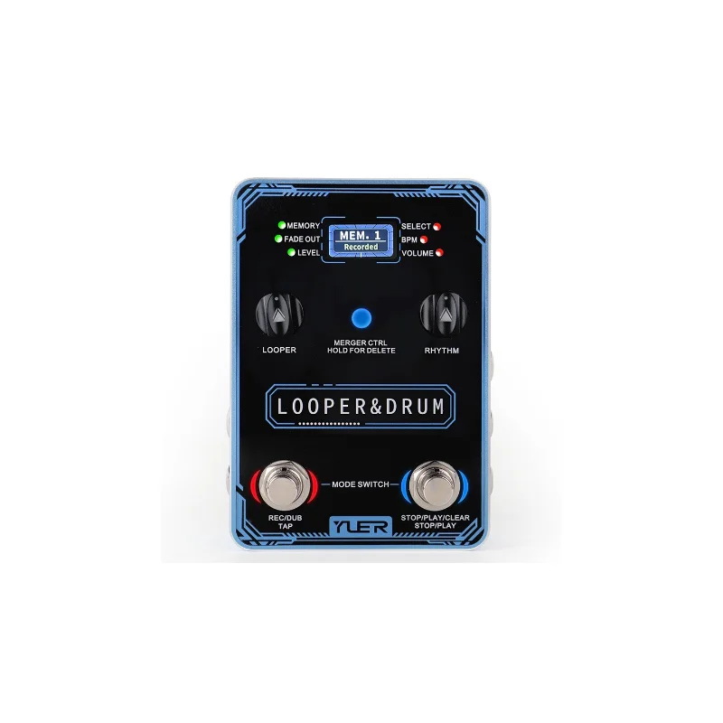 YUER Looper Drum Guitar Pedal - 40 Loop Storage, 100 Drum Rhythms, 10 Metronomes, Supports External Pedal and PC Software