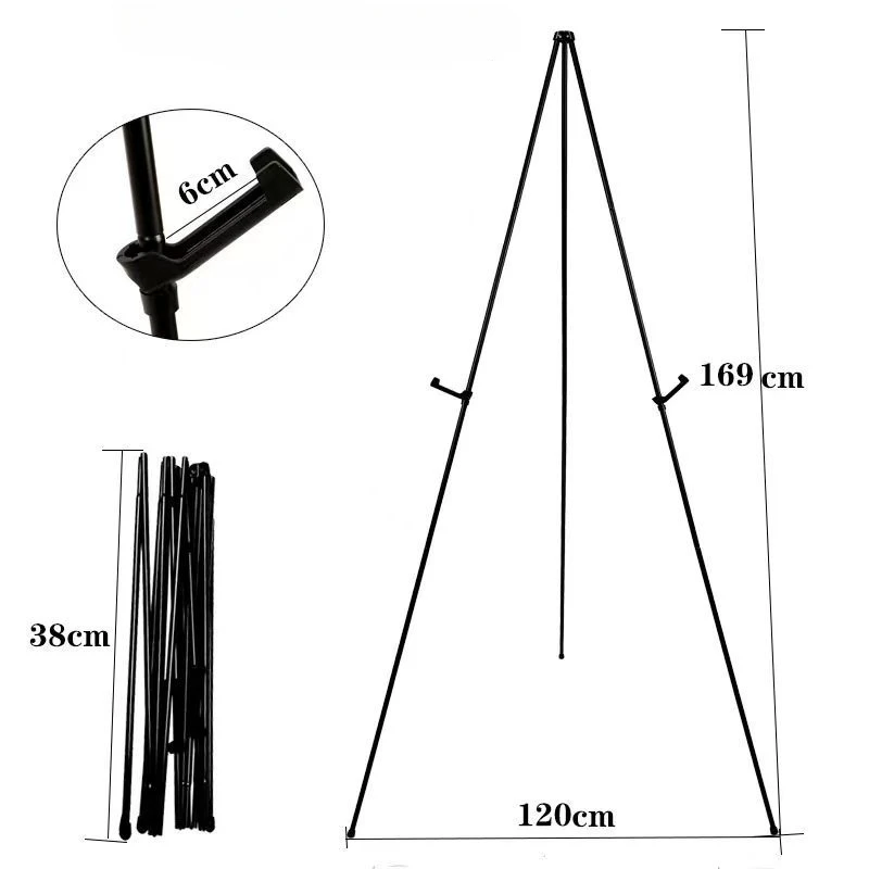 1PC Lightweight Black Metal Painting Easel Portable Adjustable Poster Stands Floor Tripod Collapsible Display Easel image 5