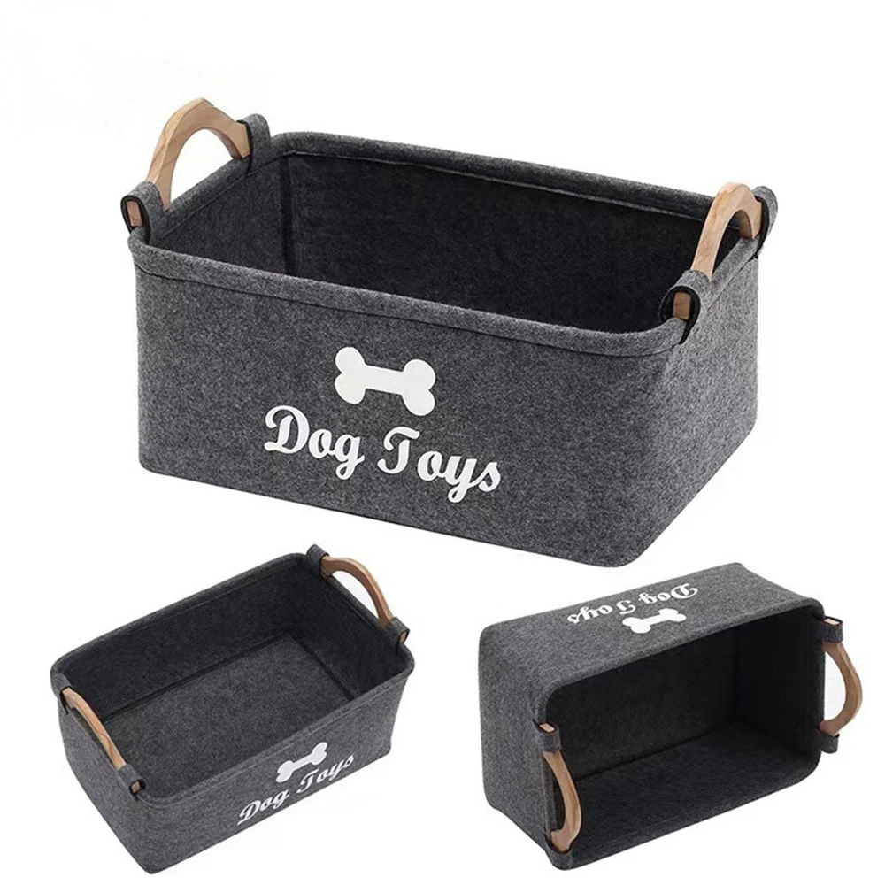 1pc Wooden Handle Felt Toy Storage Box Multi-Functional Household Storage Laundry Basket Pet Cat And Dog Toy Storage Box