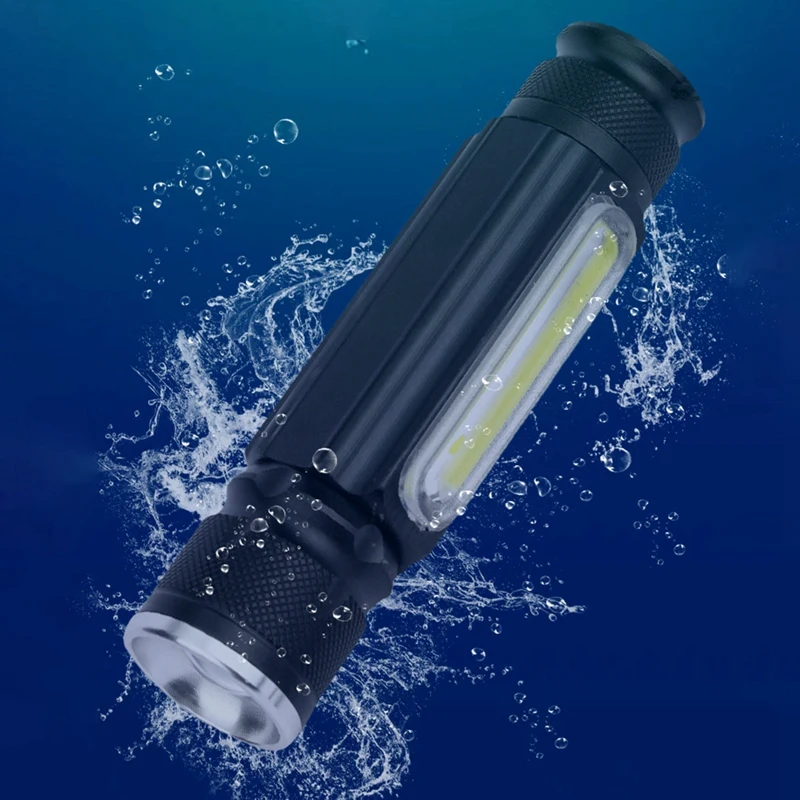 مصباح يدوي قوي مقاوم للماء ، مصدر ضوء مزدوج صغير ، USB ، مصباح طويل المدى ، متعدد الوظائف