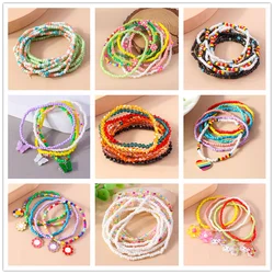 Bohemian Handmade Colorful Beaded Bracelet for Women Cute Summer Beach Rainbow Flower Wristband Girls Boho Jewelry Wholesale