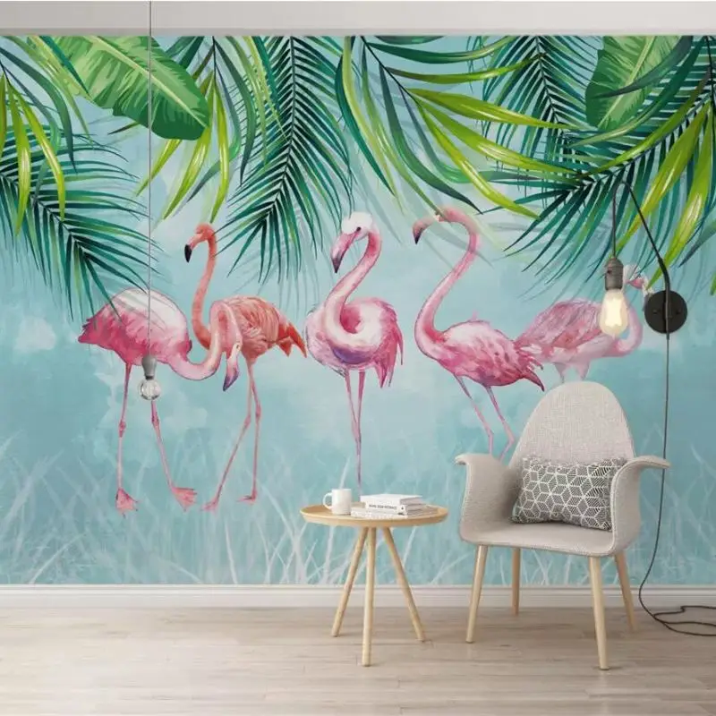 

beibehang Custom wallpaper 3d photo mural Nordic tropical plant flamingo background wall paper decorative painting 3d wallpaper