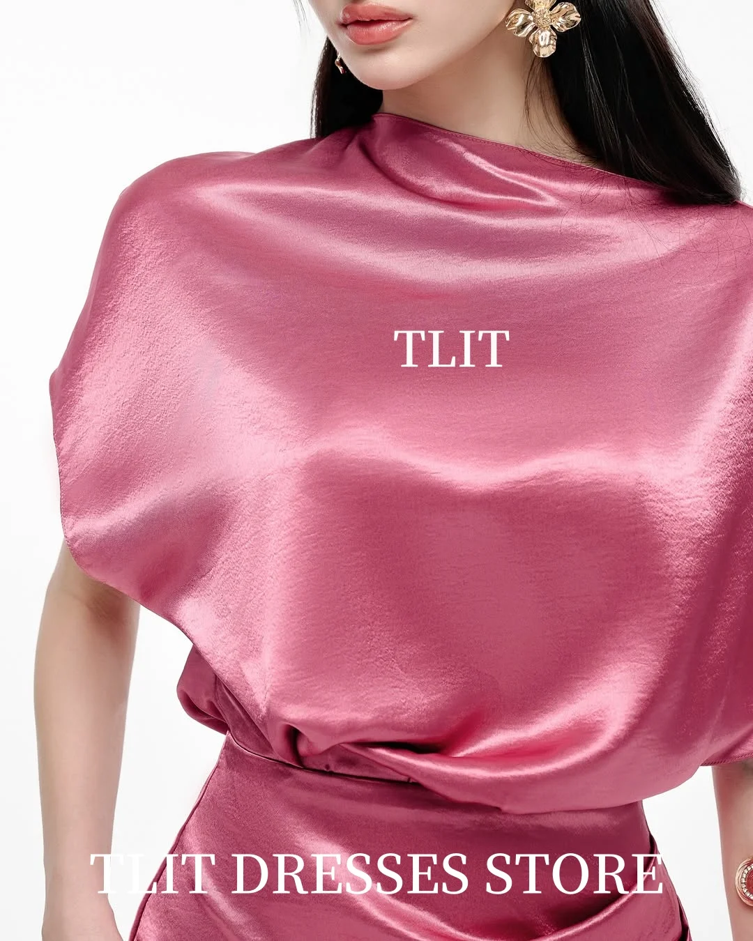 TLIT 우아한 매화 실크 새틴 이브닝 드레스 오-넥 자켓 vestido de noite 맞춤형 Draped Mermaid 지퍼 파티 드레스