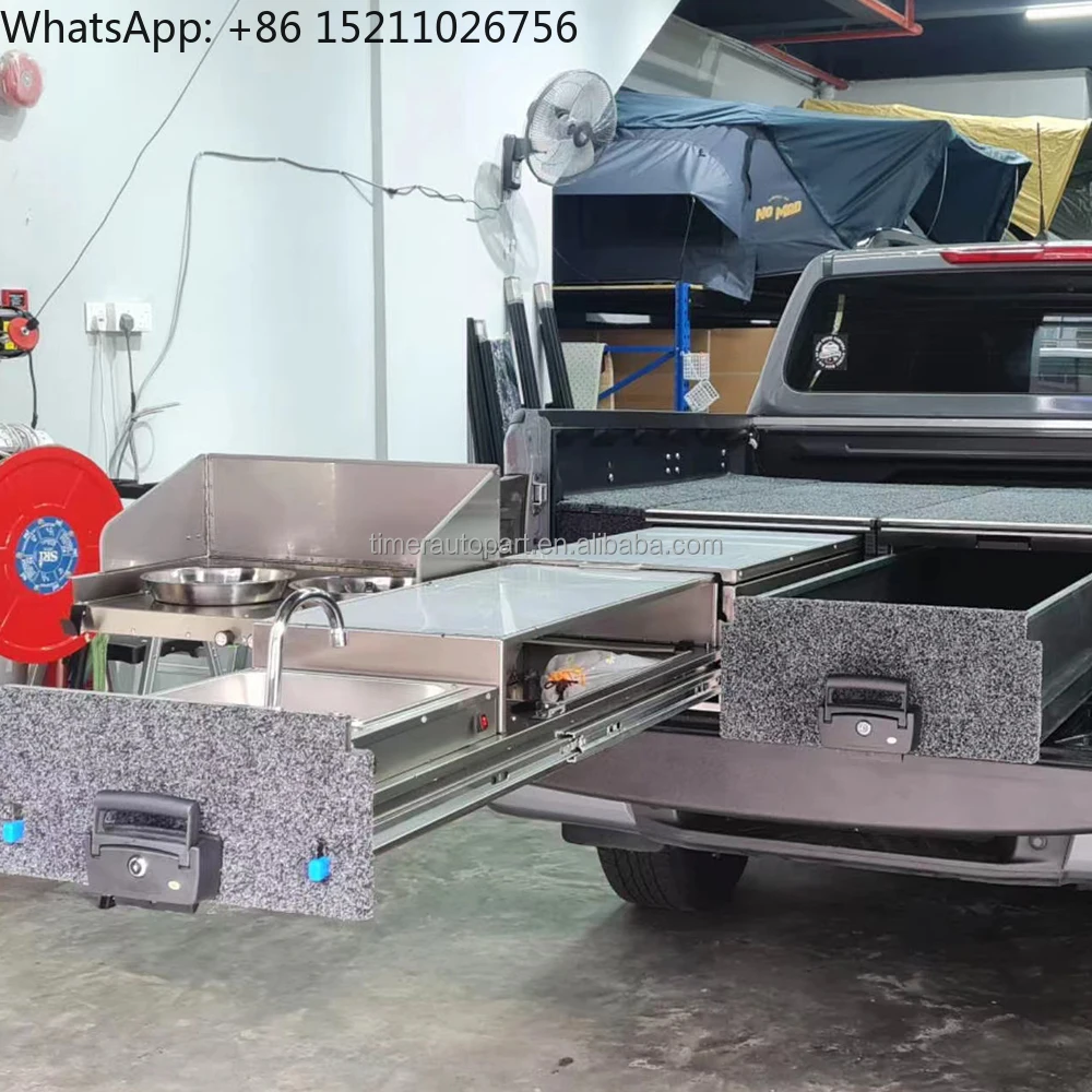Factory Sells 4X4 Slide Out Drawer Storage System Truck Kitchen System With Cutting Board and Pool for Outdoor Camping