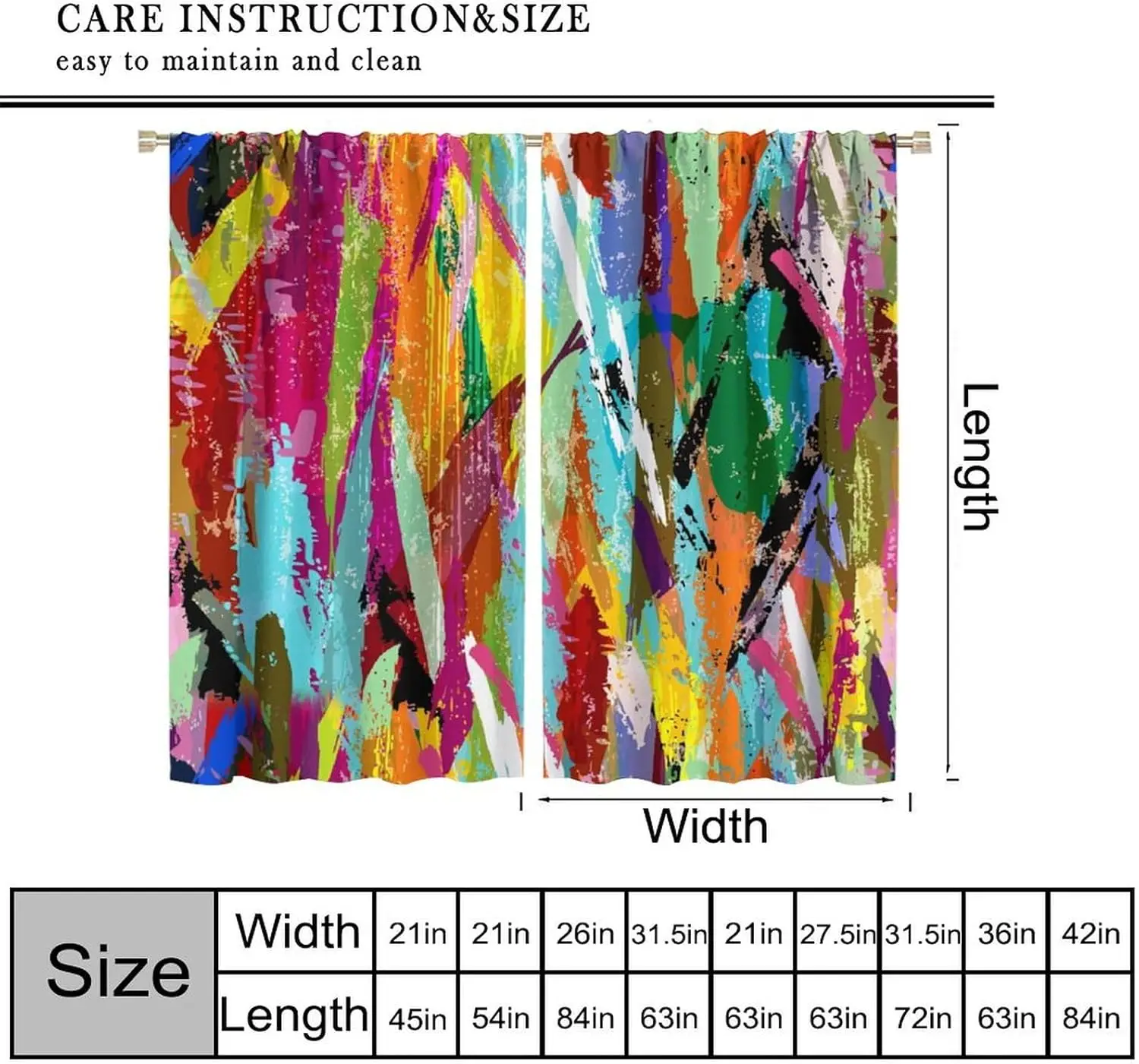 Colorful Abstract Curtains, Rainbow Design Painting Art Home Decor Drapes Bedroom Living Room Rod Pocket Window Treatment