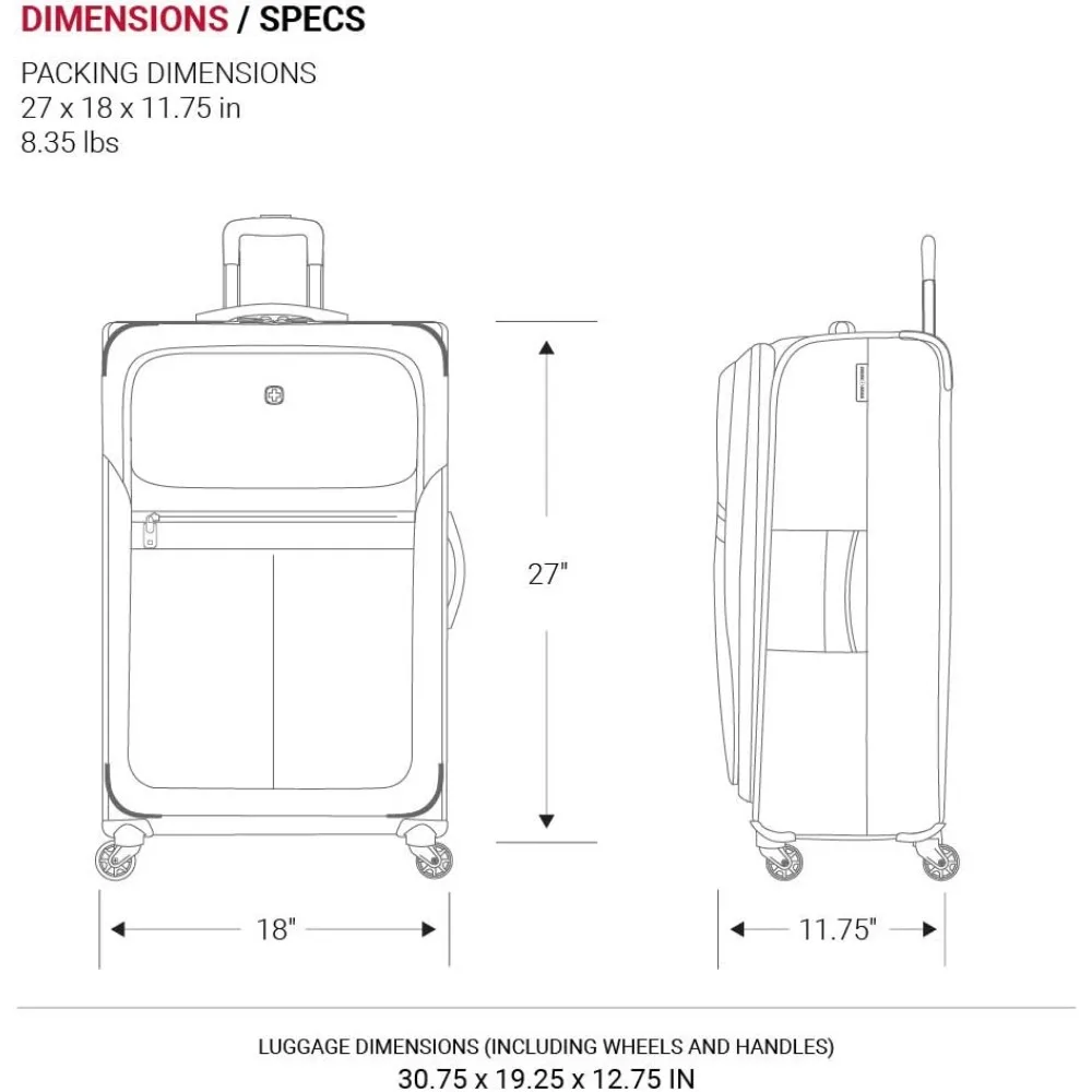 Bagagem Softside com rodas giratórias, preta, grande verificado de 27 polegadas