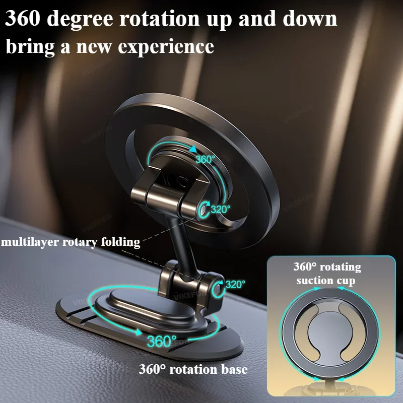 1040 °   Вращающийся магнитный автомобильный держатель для телефона, цельнометаллическая магнитная подставка для сотового телефона, крепление на приборной панели для Magsafe iPhone 16, 14, 13, 12