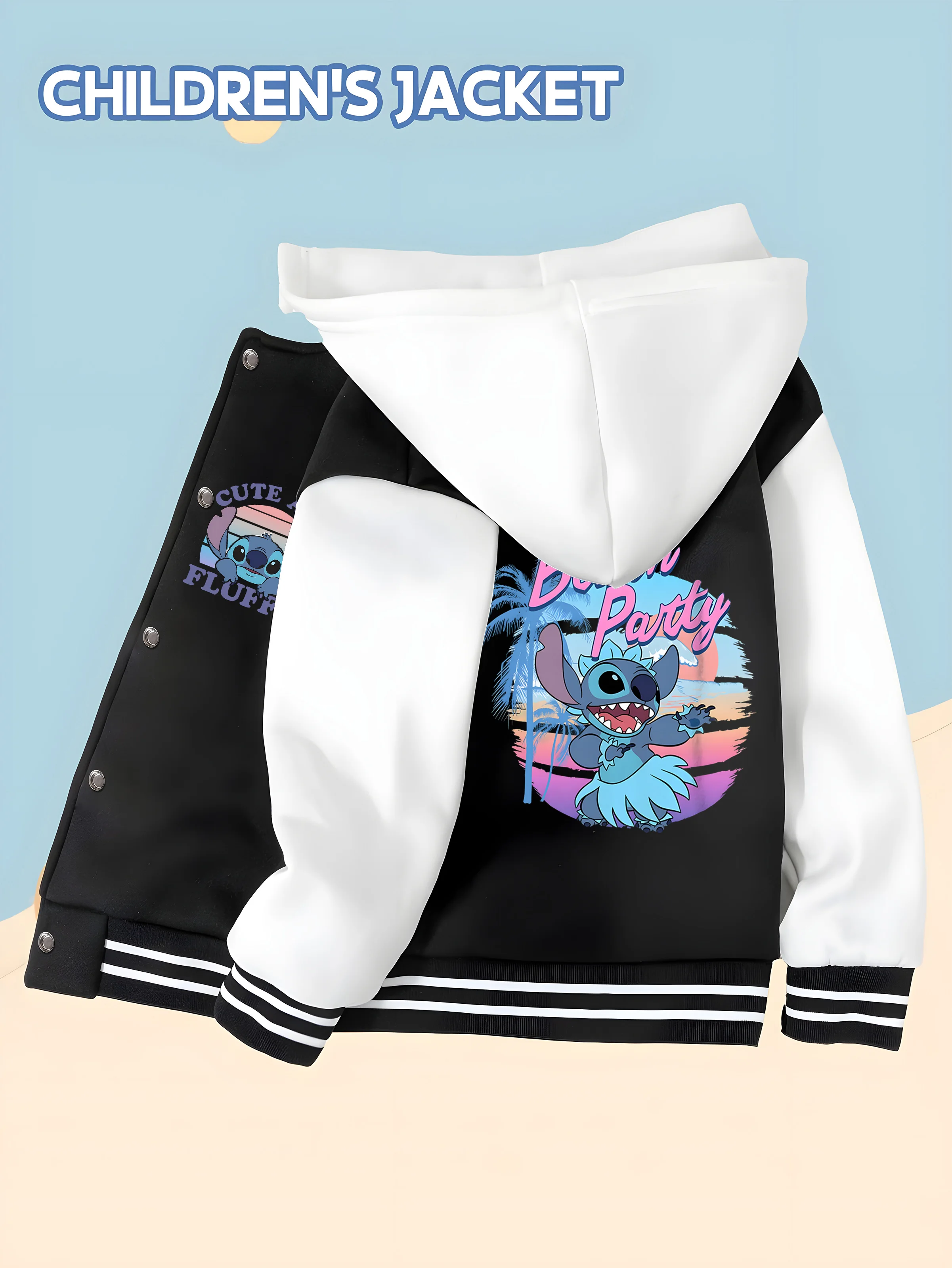 

MINISO Disney Boys' Baseball Jacket - Stitch Christmas Theme Print, Reversible Design, Soft and Warm Jacket