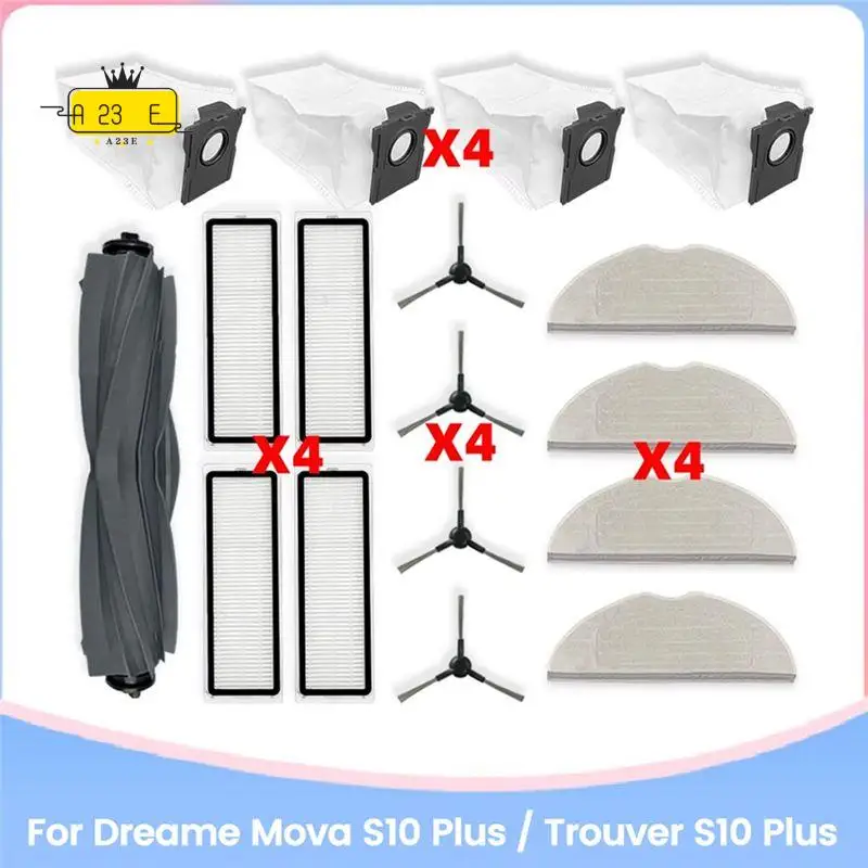 A23E-Accessories Kit For Dreame Mova S10 Plus / Trouver S10 Plus Vacuum Parts Roller Side Brush Filter Mop Cloths Dust Bag