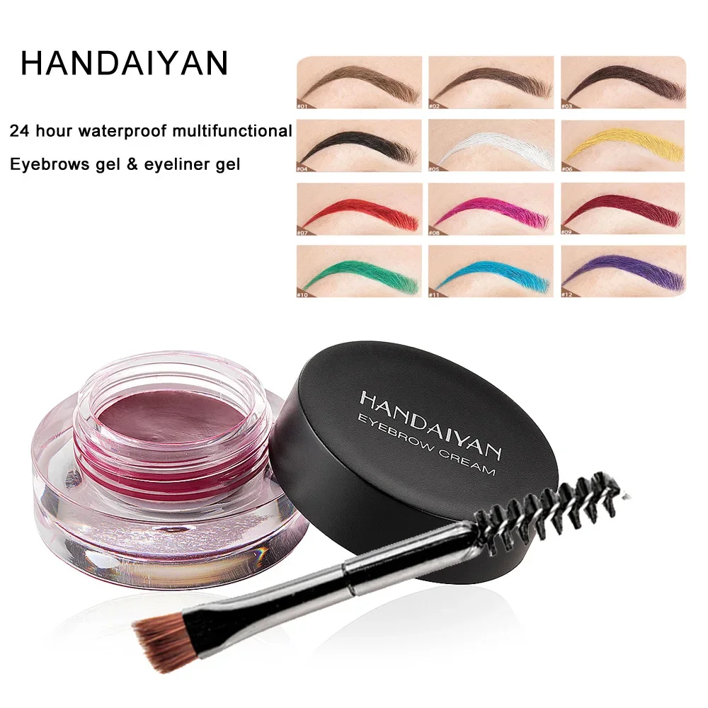 12 Color Eyebrow Gel Waterproof Long Lasting 24h Multifunctional Fashion Eyebrow Dye Cream Popular Party Stage Festival Cosmetic