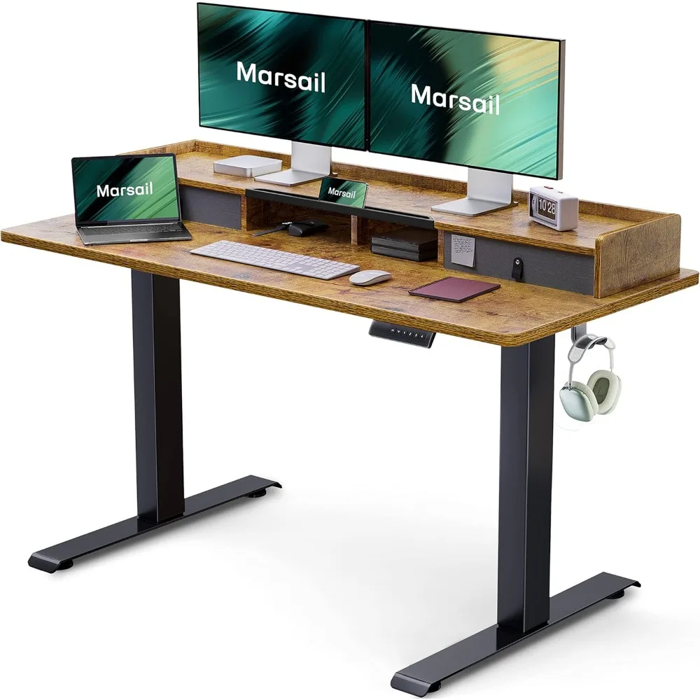 

Electric Standing Desk with Dual Drawers, 48 x 24 Inches Height Adjustable Desk with Storage Shelf, Sit Stand Desk with 4 Memory