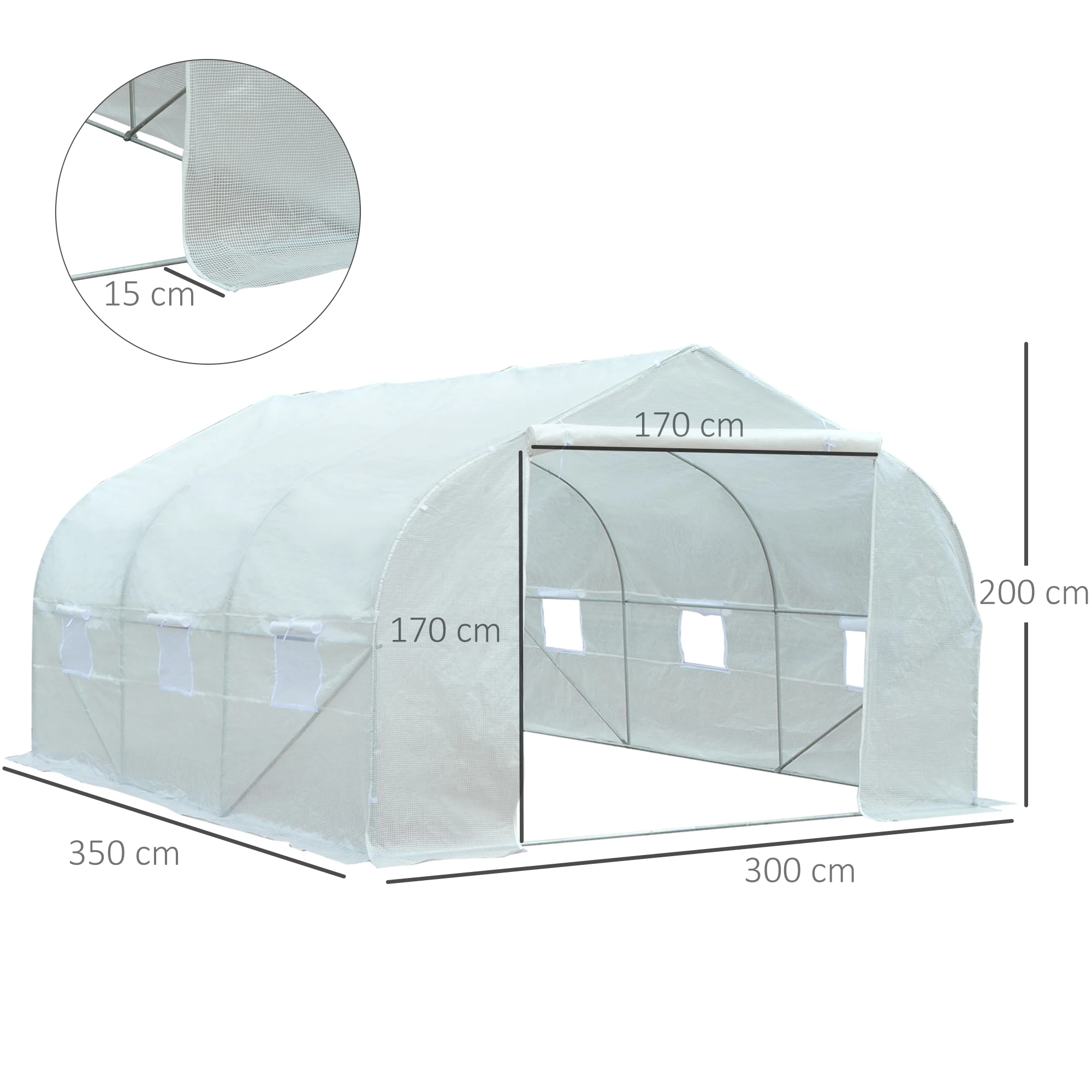 Image 4: Serre tunnel Outsunny 3,5 x 3 x 2 m serre de jardin avec 6 fenêtres et couvercle en polyéthylène Pe 140 G/M2 blanc