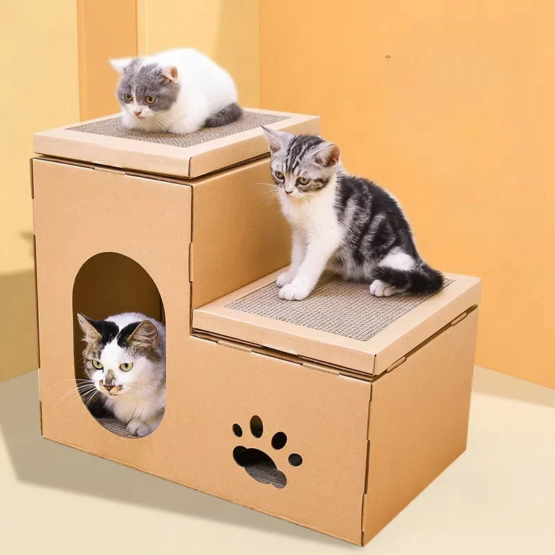 Mehrstöckiges Katzenhaus mit Kratzfläche für Kätzchen, Langlebiges Katzen-Condo mit Kratzmatte, Wendbare Kratzfläche