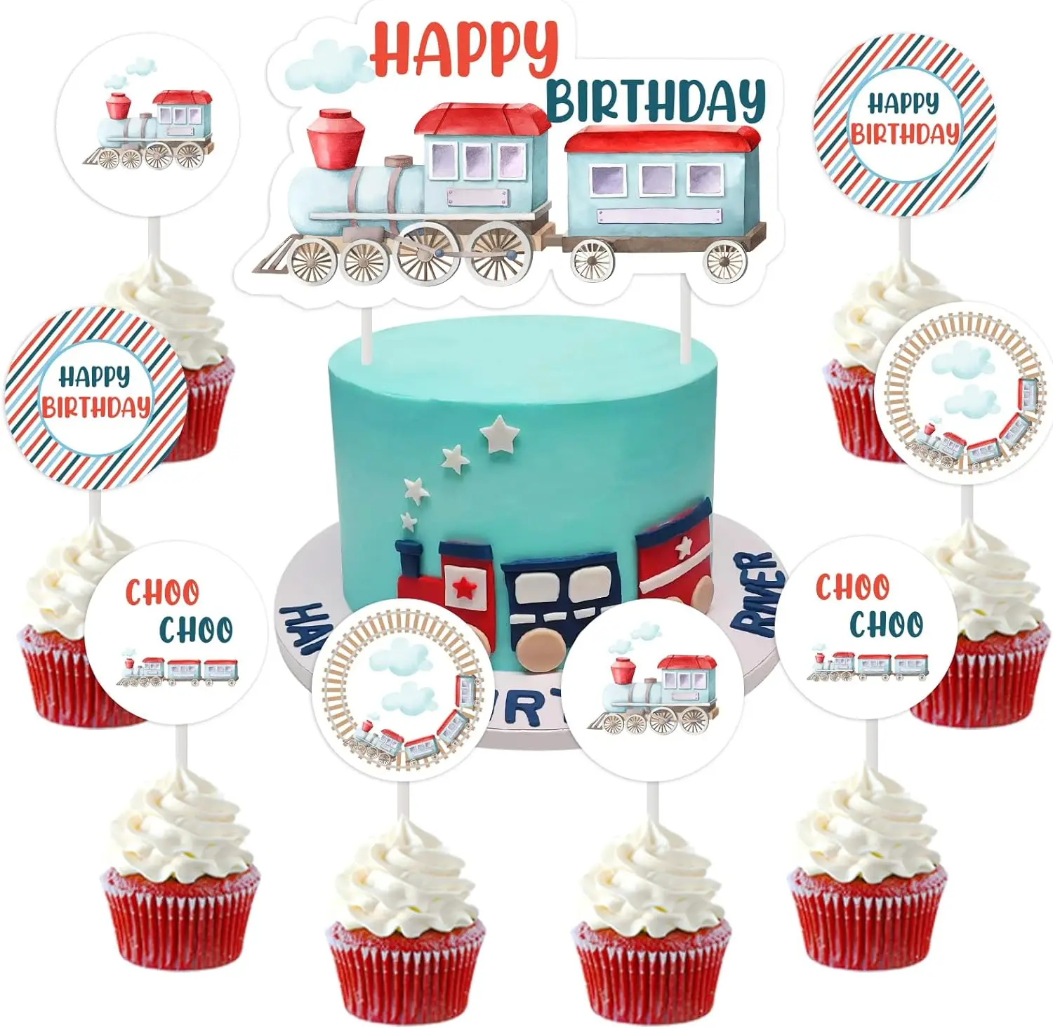 

Train Cupcake Toppers Decor 2nd 3rd 4th Birthday Party Train Choo Choo Transportation Vehicle Theme Birthday Party Supplies