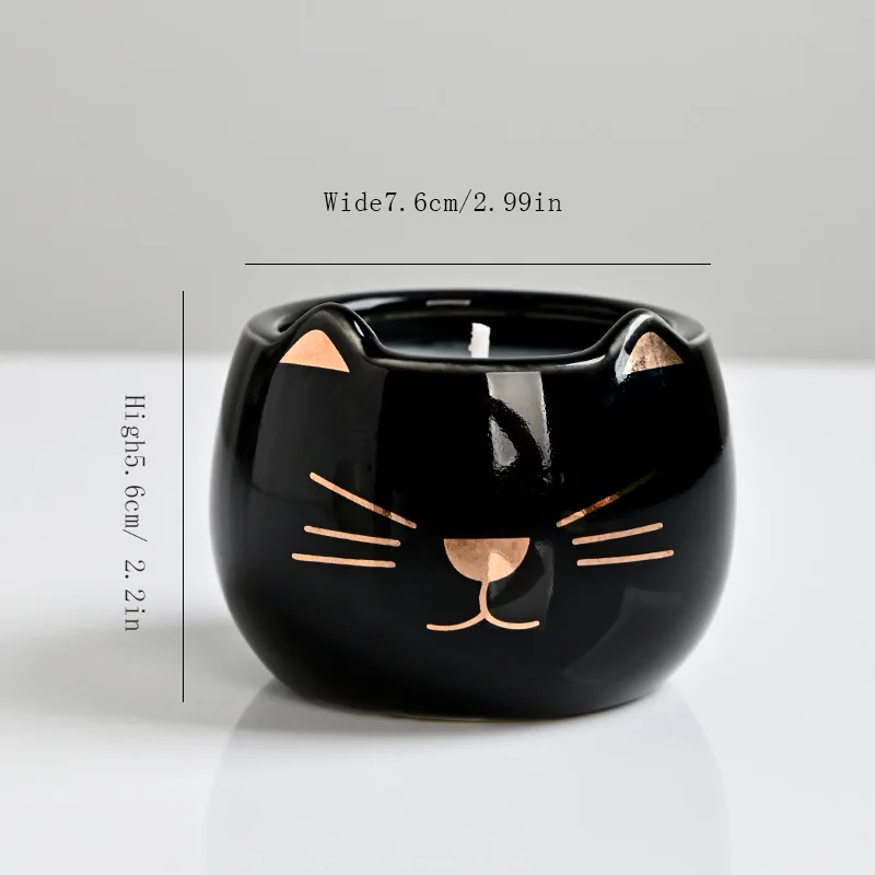 

Cartoon Cat Ceramic Candlestick Household Ornament Candle Cup Empty Cup Black Cat Jar m