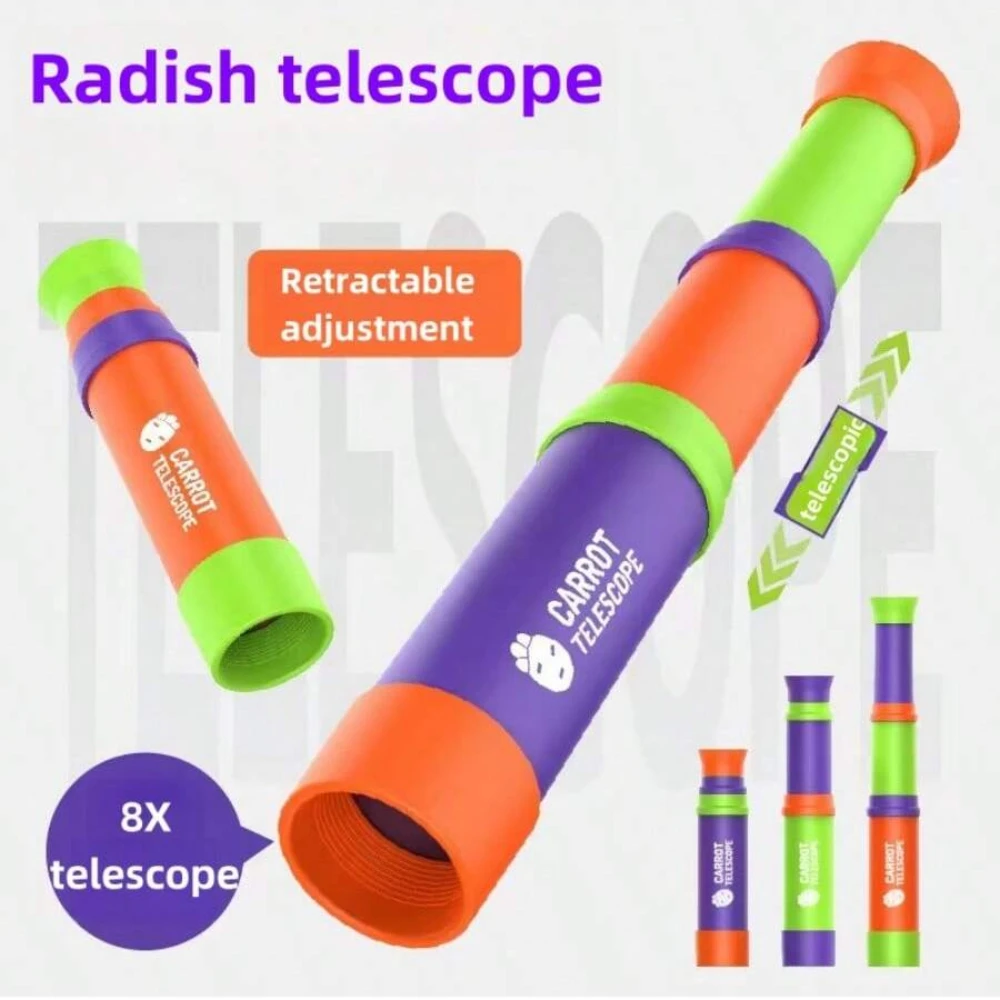 Radish Telescope 8x Telescope Retractable Monocular 3-section Length Free Adjustment Carrot Telescope Gifts for Kids Boys Girls