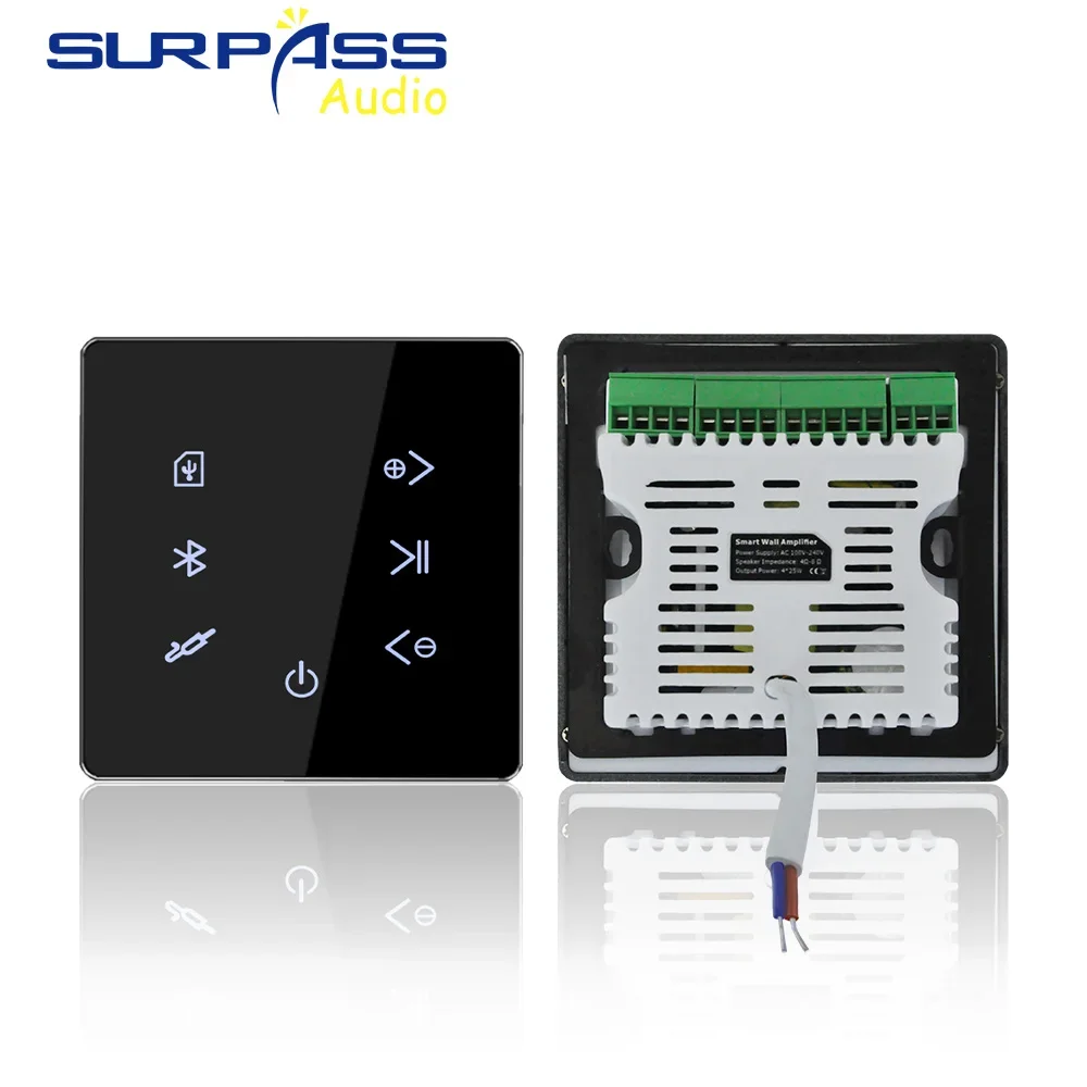 ปุ่มสัมผัสขนาดเล็ก4นิ้ว25W ระบบเสียงสมาร์ทโฮมบลูทูธรีโมทคอนโทรลเครื่องขยายสัญญาณติดผนังทรงพลังเหมาะสำหรับเล่นเพลงในบ้าน