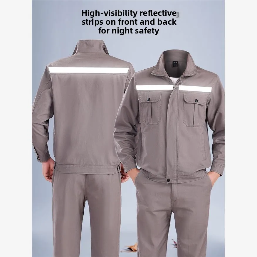 Conjunto de Roupa de Trabalho em Algodão Puro para Soldagem, Unissex, para Canteiro de Obras, com Detalhes Refletivos, Primavera