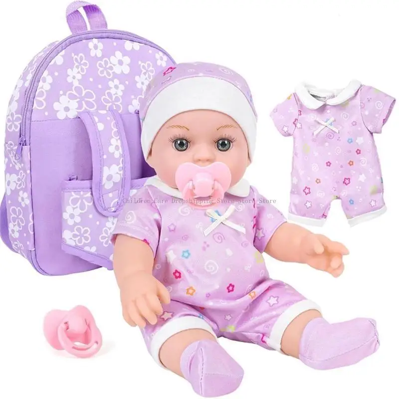 12in Reborns Caucasian Doll Playset with flower backpack and accessories for kids interactive role jeu jeu