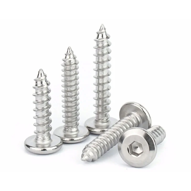 M2 M2.3 M2.6 M3 M4 M5 M6 M8 M10 304 Stainless Steel Chamfered Hex Socket Self-Tapping Screws Flat Head Socket Cap Wood Screw