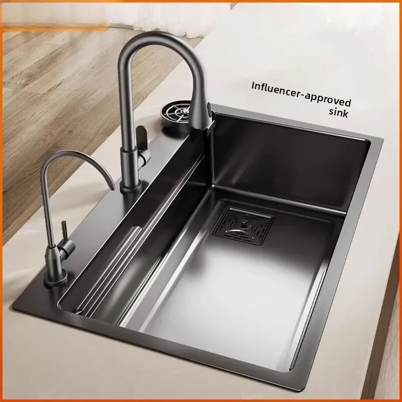 Commercial Kitchen Sink Large Single Bowl Stainless Steel Undermount Dishwasher Safe Nano Antibacterial Wash Basin Kitchen Items