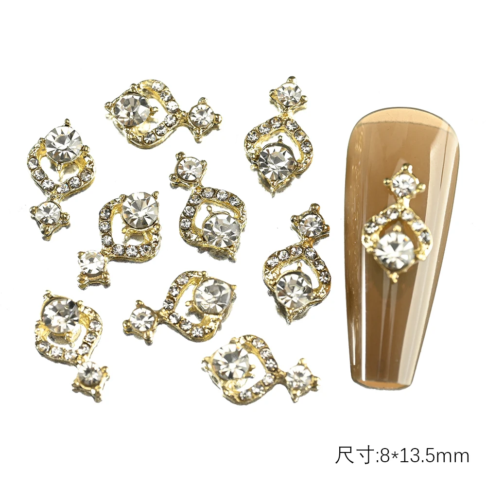 5/10 Pcs Hollow Aolly Nail Charms with Crystals Geometry Earrings-Styles Nail Art Decorations Metal Hollo-out Nail Rhinestones