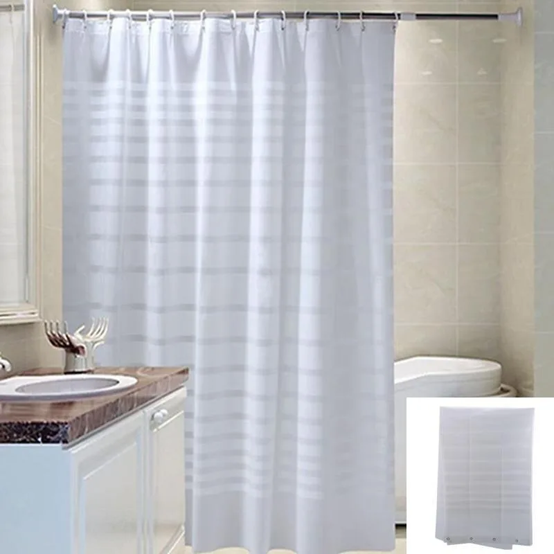 Plastic PEVA Waterproof Shower Curtain Transparent White Stripe Bathroom Curtain Luxury Bath Curtain