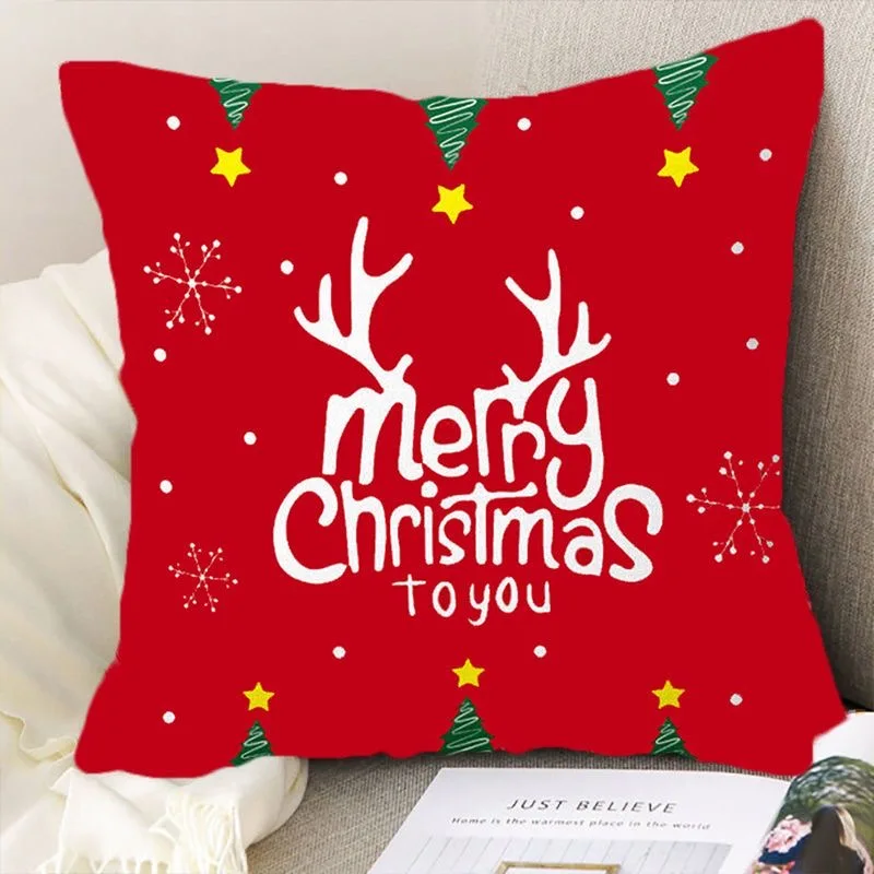 Christmas cartoon pillow cover, Santa Claus, reindeer, snowman, cute pillowcase, home celebration, red creative gift