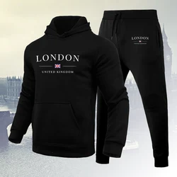 Men's Luxury Hoodie Set London Print Sweatshirt Sweatpant for Male Hoody Jogging Trousers Suit Casual Streetwear 2 Pcs Tracksuit