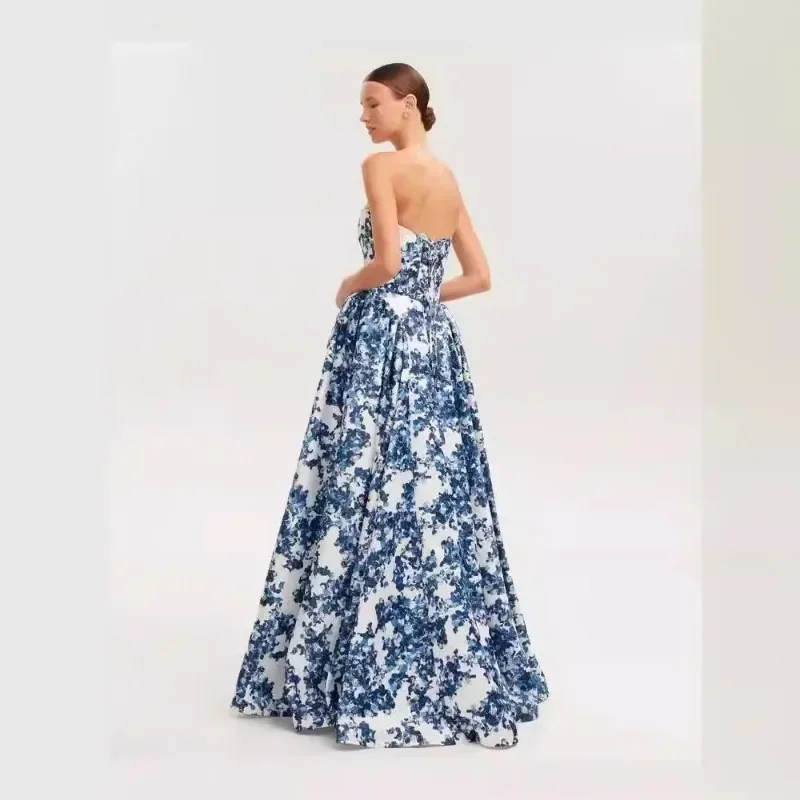 Graduation Floor Length Dress 2025 Women Corset Party Dress Elegant Sexy Off Shoulder Floral Print Cocktail Celebrity Dress