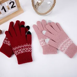 Women Winter Warm Wool Knitted Glove Touch Screen Keep Warm Stretch Mittens Imitation Wool Full Finger Guantes Crochet Thicken