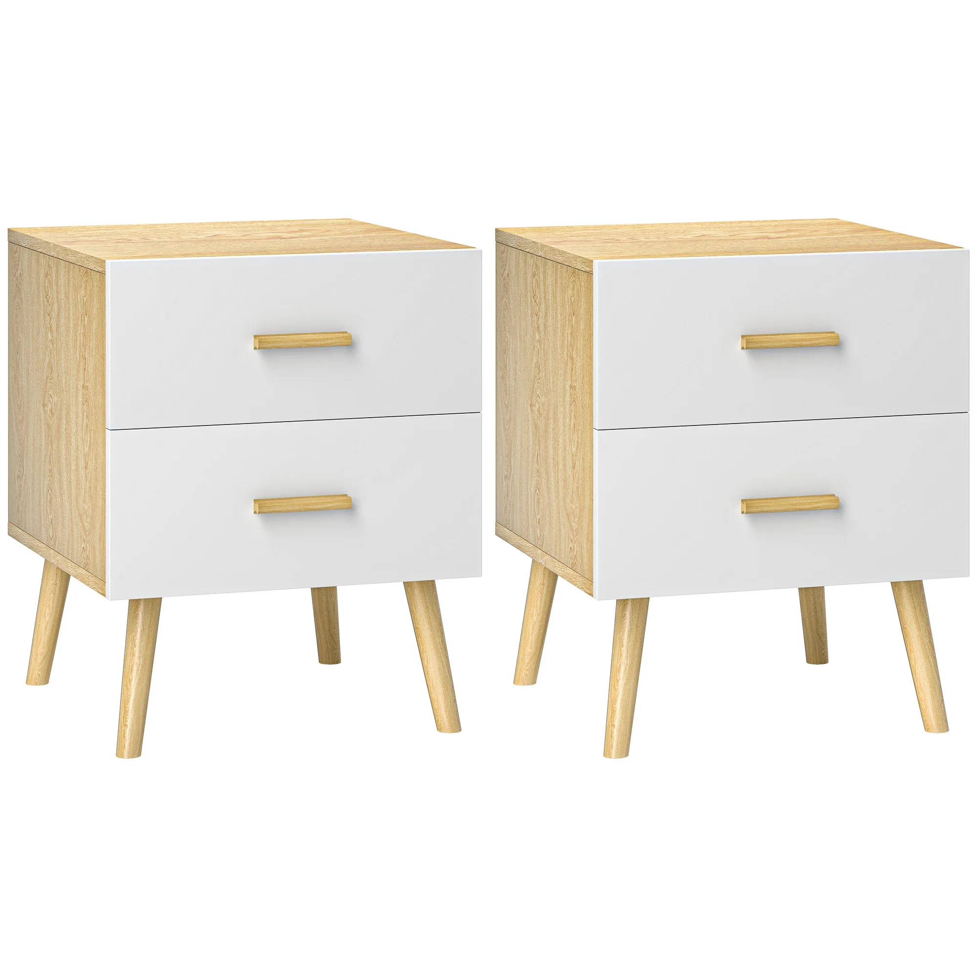 HOMCOM 2-piece bedside tables with drawers and handles bamboo Oak