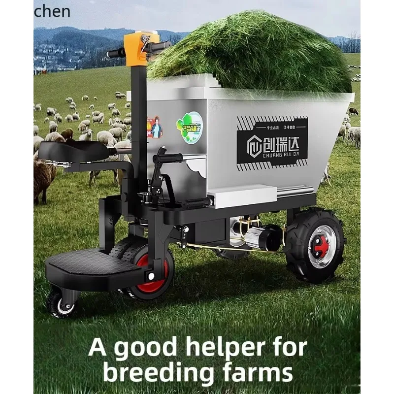 JX-1 Farm Electric Stainless Steel White Steel Trolley Cattle Farm Pull Manure Handling Feed Three-wheel Dump Truck