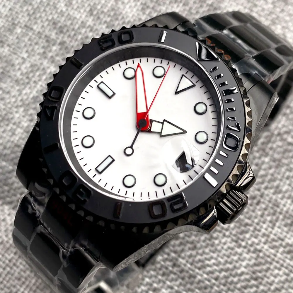 

Black Waterproof NH35A Automatic Watch for Men White Nologo Dial Arrow Hand 904L Bracelet Sapphire Crystal 40mm Diving Clock